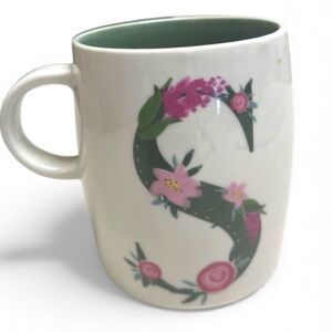 Floral Letter “S” Ceramic White & Green Monogram Coffee Cup Mug